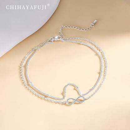 Sterling Silver Ankle Bracelets for Women Gold Waterproof Non Tarnish Beaded Chain Layered Stacking Dainty Butterfly Plus Size Large Anklet Summer Beach Vacation Jewelry Gift - color: silver3