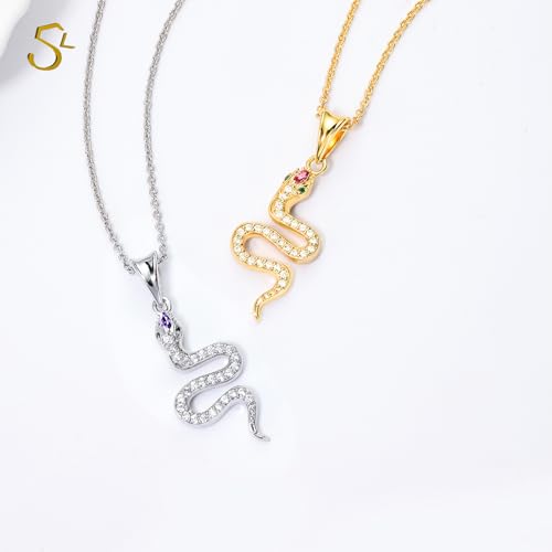 Snake Necklace Dainty Pendant With Cubic Zirconia, Layered Choker, Punk Animal Jewelry, Cool Wedding High Jewelry Party for Women Teen Friends - color: Gold-Eye Green