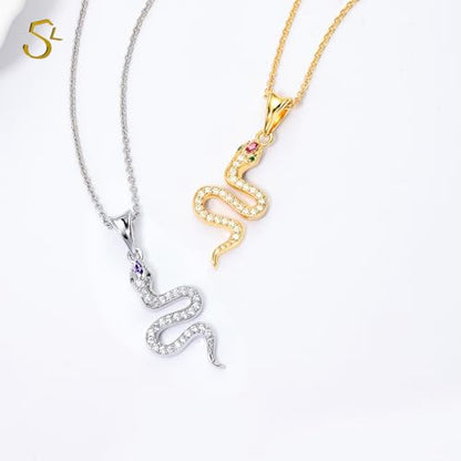 Snake Necklace Dainty Pendant With Cubic Zirconia, Layered Choker, Punk Animal Jewelry, Cool Wedding High Jewelry Party for Women Teen Friends - color: Gold-Eye Green