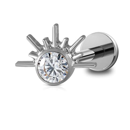 FINE4U 1PC ASTM F136 Titanium 16G Flatback Stud for Tragus, Helix, Conch 6mm 8mm - Screw on Cartilage Earring Piercing Jewelry - color: Sun CZ - Tit