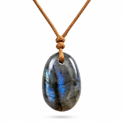 Labradorite Pendant Necklace, Natural Gemstone Jewelry | Natural labradorite, adjustable waxed cord, unisex style, daily wear