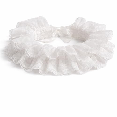 Neck Ruffle Collar and Lace Cuffs Set Victorian Collars Costume Accessories | for Cosplay, Halloween, Masquerade, Party, Clown, Vampire, Princess, Prince Outfits-White - color: White