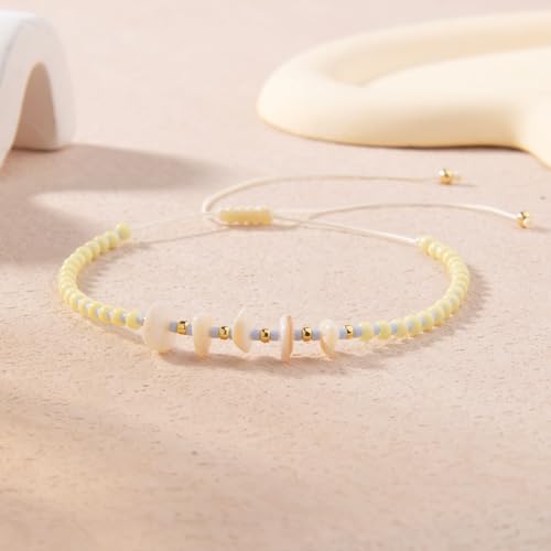 KELITCH Women Natural Stone Beads Anklet Boho Color Beaded Ankle Adjustable Foot Chain Jewelry for Summer Beach Holiday - color: Yellow 08G