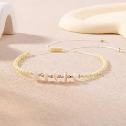 KELITCH Women Natural Stone Beads Anklet Boho Color Beaded Ankle Adjustable Foot Chain Jewelry for Summer Beach Holiday - color: Yellow 08G