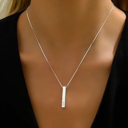 Custom 3D 4-Side Bar Necklace Personalized Vertical Bar Name Necklace Birthday Mother's Day Gifts Handmade Jewelry Gift for Women Mom Customized Bar Pendant - color: Gold