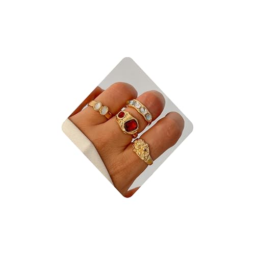 ZMANYIJEW Chunky Gold Rings Set for Women 14K Thick Dome Statement Rings Stackable Finger Knuckle Open Rings Punk Vintage Jewelry - color: 554-4pcs B