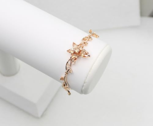 Faship Gorgeous CZ Crystal Floral Necklace Earrings Set - color: Champagne / Matching Bracelet