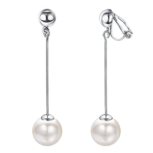 Yoursf Gold Pearl Dangle Clip On Earrings For Women Hypoallergenic White Pearl Drop Earrings 18K Gold Plated Non Pierced Ears Pearl Drop Earrings Fashion Jewelry - style: Ivory Pearl Clip Earrings