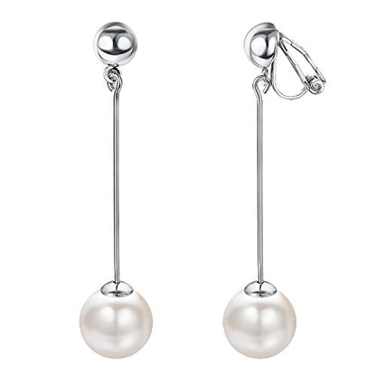 Yoursf Gold Pearl Dangle Clip On Earrings For Women Hypoallergenic White Pearl Drop Earrings 18K Gold Plated Non Pierced Ears Pearl Drop Earrings Fashion Jewelry - style: Ivory Pearl Clip Earrings