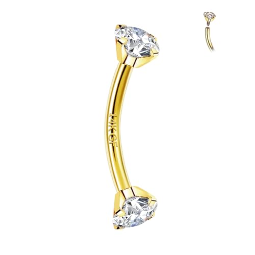 2 Pcs 14k Gold Filled Eyebrow Rings, 16G Threaded Rook Piercing Jewelry, Surgical Steel Vertical Lip Labret Belly Tongue Ring Daith Earring Curved Barbells - color: 6mm-1pcs CZ