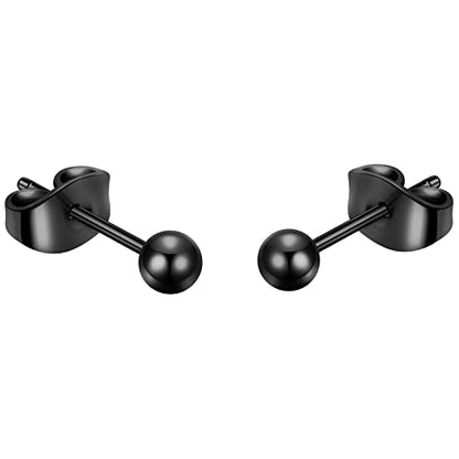 Titanium Ball Earrings Hypoallergenic Studs for Women Men Sensitive Ears Black 3mm 4mm 5mm Titanium Backs - style: 3mm black