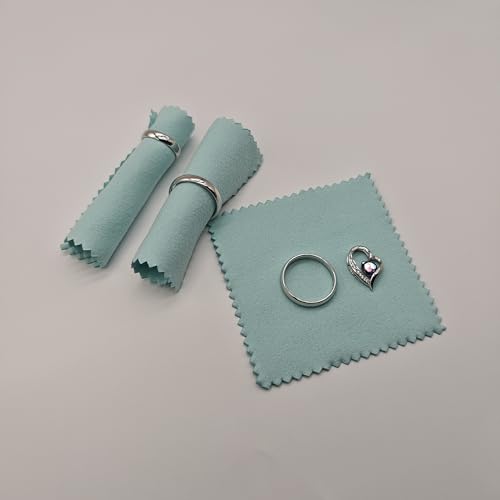 50pcs Jewelry Cleaning & Polishing Cloth for Silver,Gold,Platinum,Easy to Carry,Wipe and Care.Pre-Treated Ultrasoft Fabric with Tarnish Remover Jewelry Cleaner(3x3 Aqua Blue) - color: Aqua Blue