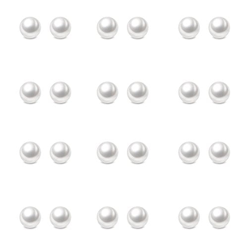 Charisma 5mm Composite Pearl Stud Earrings Round Ball Pearls Hypoallergenic 12 Pairs Imitation Pearl Earrings Set for Women