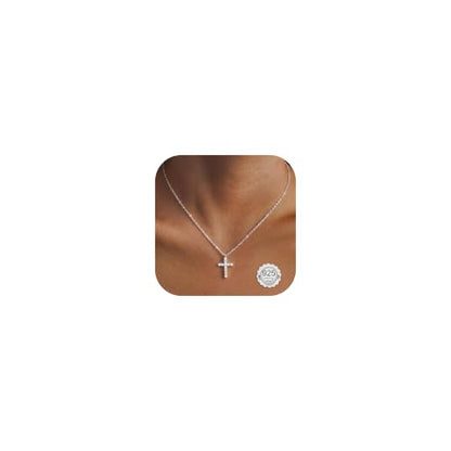 JeryWe 925 Sterling Silver Cross Necklace for Women Dainty Gold/White Gold Plated Necklace for Women Non Tarnish Cubic Zircon Cross Pendant Necklaces Christian Baptism Religious Faith Jewelry Gift - color: White Gold Plated
