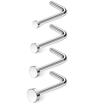 4pcs Grade 23 Titanium Nose Studs 20G/18G Flat/CZ Tiny Nose Rings Hypoallergenic G23 Nostril Piercing Jewelry for Women Men 1.5mm 2mm 2.5mm 3mm Flat Nose Bone Straight/Screws/L Shaped - color: 4pcs L shape Flat(1.5mm 2mm 2.5mm 3mm)