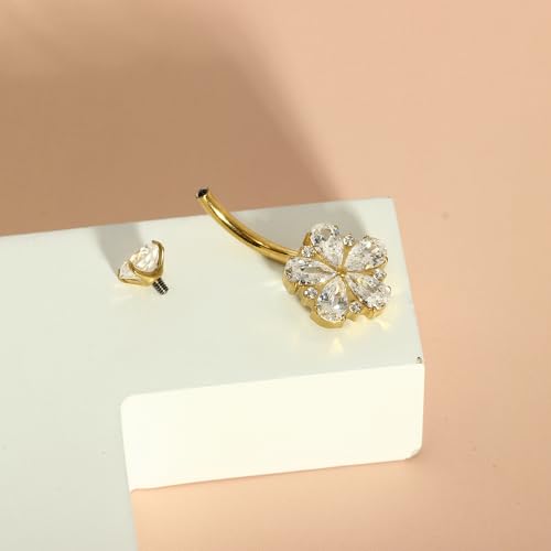 TIANCI FBYJS 3pcs G23 Titanium Pink Belly Button Rings Internally Threaded 10mm Clicker Reverse Curved Hoop Navel Barbell Piercing Jewelry CZ Belly Rings for Women Men - color: gold set 1