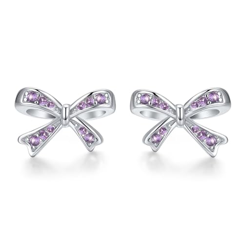 925 Sterling Silver Birthstone Bow Stud Earrings for Girls Women Bow Jewelry Birthday Gifts for Teens Kids Girls Bowknot Stud Earrings - color: 06.June