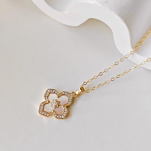 Luxval Diamond Pendant Gold Necklace for Women，Dainty 18k Gold Plated Choker Necklaces Simple Gold Jewelry Gifts for Women - color: Gold-clover