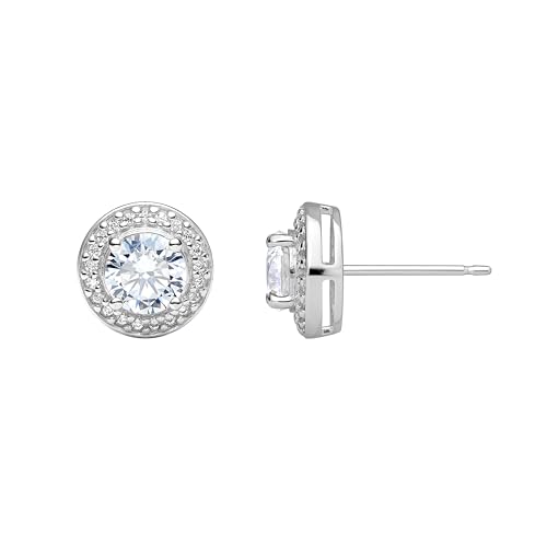 Amazon Essentials Cubic Zirconia Classic Halo Stud Earrings in Sterling Silver - color: Silver