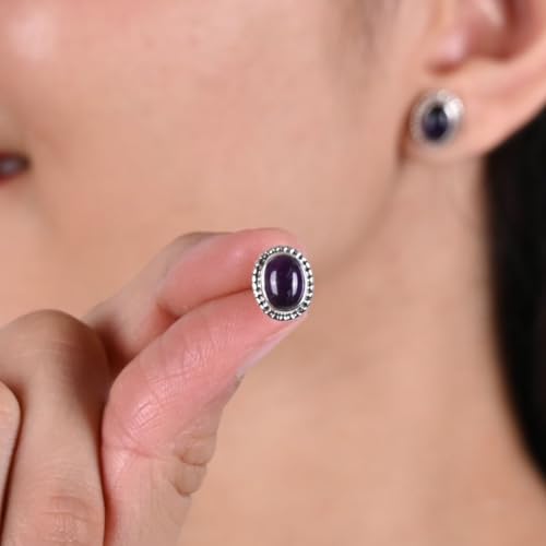 Genuine Gemstone Stud Earrings Oxidized 925 Sterling Silver Stud Earrings Trendy Western Jewelry Everyday Wear Gift For Her