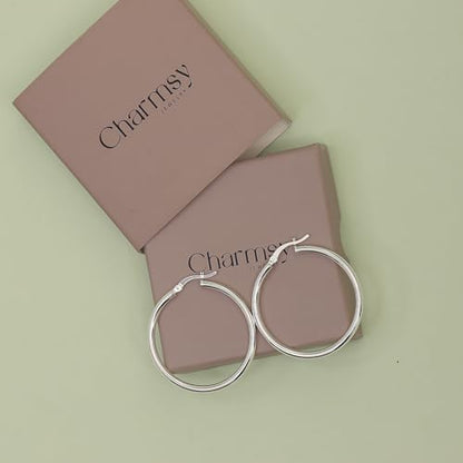 Charmsy 925 Sterling Silver Hoop Earrings | Lightweight Italian 2.5mm Tube Diamond-Cut Round Classic Hoops Earring for Women | Size 15/20/25/30/35/40/50/60/70mm | Small Medium Large - color: Classic, size: 35 MM