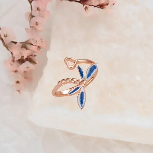 Dragonfly Toe Ring for Women 925 Sterling Silver Dragonfly/Butterfly/Cat/Paw Toe Rings Adjustable Open Ring for Women Christmas Jewelry Gift - color: Dragonfly-Toe-Rose Gold
