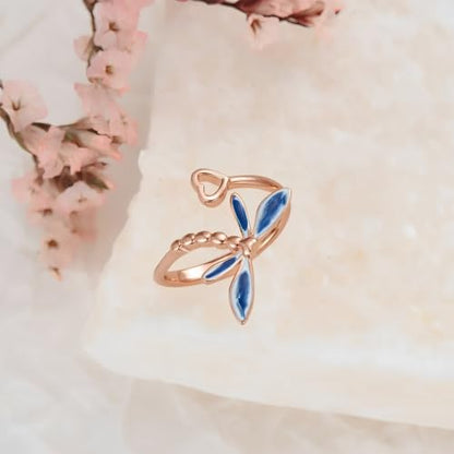 Dragonfly Toe Ring for Women 925 Sterling Silver Dragonfly/Butterfly/Cat/Paw Toe Rings Adjustable Open Ring for Women Christmas Jewelry Gift - color: Dragonfly-Toe-Rose Gold