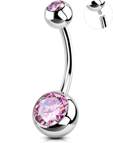 OUFER Belly Button Rings Surgical Steel, Internally Threaded Belly Rings | 14G Belly Piercing Jewelry, 10/12/14/16mm Beachy Belly Button Rings, Silver/Gold Navel Piercing Jewelry For Women Men - color: Pink, size: 14G 12MM