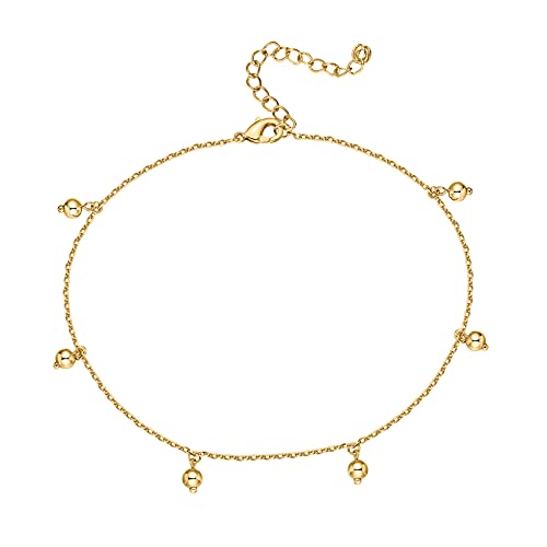 PAVOI 14K Gold Plated Anklet for Women - Trendy Link Chain Ankle Bracelet Summer Jewelry - Boho Dainty Anklets with Cubic Zirconia, Beaded, Evil Eye, Star, Station, Pearls Adjustable Gold Jewelry - style: Dot