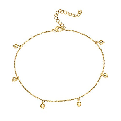 PAVOI 14K Gold Plated Anklet for Women - Trendy Link Chain Ankle Bracelet Summer Jewelry - Boho Dainty Anklets with Cubic Zirconia, Beaded, Evil Eye, Star, Station, Pearls Adjustable Gold Jewelry - style: Dot