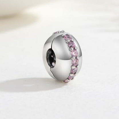 KEQ Clip Spacer Charm for Bracelet 925 Silver Pave Cubic Zirconia Clip Lock Stopper Bead Spacer For Women Bracelets Stopper Birthday Gifts European Openable Beads 2pcs - color: Silver CZ