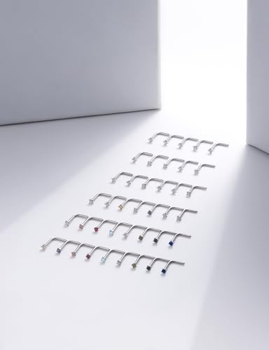 18G 20G 22G Round Cubic Zirconia Nose Rings Studs for Women Men 316L Stainless Surgical Steel Nose Ring Stud Piercing Jewelry Silver Clear CZ 1.5mm 2mm 3mm - style: 22G L Shaped Silver CZ 1.5mm