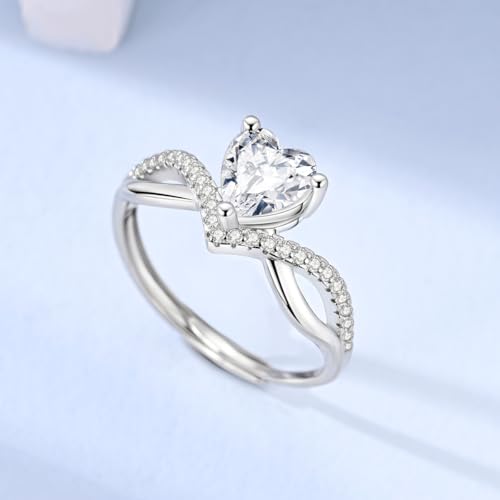925 Sterling Silver Adjustable Rings for Women 14K Gold Plated Thumb Rings | Stackable Statement Eternity Rings Dainty Starfish Star Moon Heart Lucky Open Ring Trendy Jewelry Birthday Gifts for Ladies - color: Love zircon ring