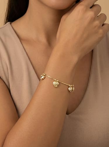 14K Gold Heart Charm Bracelet for Women, Dainty Cute Gold Plated Link Chain Bracelets, Women's Trendy Jewelry Gift
