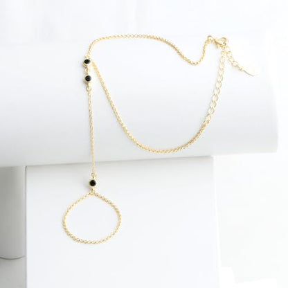 Kakikaki 925 Sterling Silver Finger Ring Bracelet Hand Chain for Women | Slave Bracelets 7" to 9" Adjustable - color: Gold, style: 3 Black