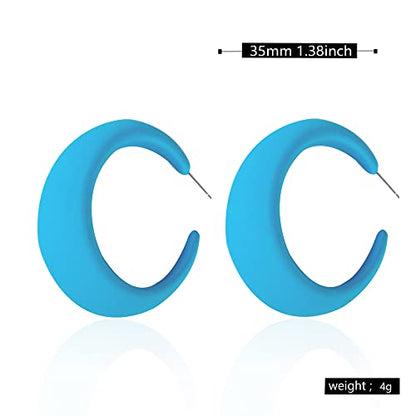 Acrylic Resin C Shape Colorful Hoop Trendy Chunky Cute Candy Earrings - Jewelry for Women - color: Light Blue