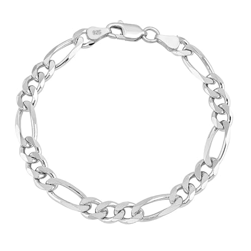 Solid 925 Sterling Silver 5.5MM Figaro Chain Bracelet for Men Boys Jewelry Gift Made in Italy 7-9 Inch with Lobster Claw Clasp