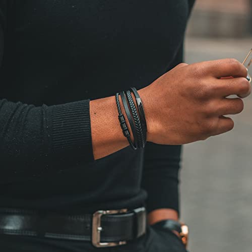 SERASAR Premium Leather Bracelet Men | Stainless Steel Magnetic Clasp | Three Colors | Jewelry Box Included - color: Black, size: 20cm, style: Brave