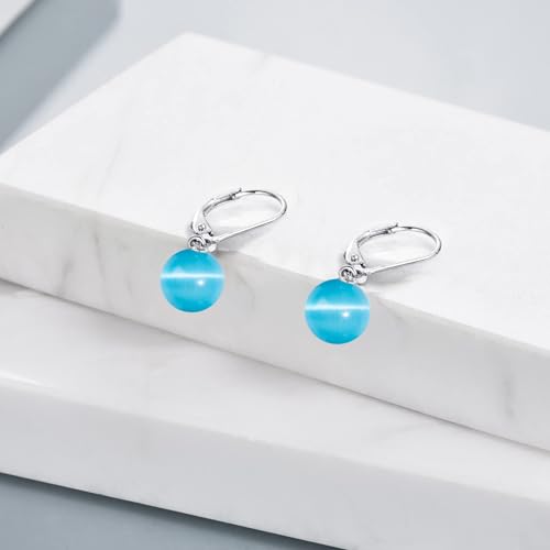 925 Sterling Silver Pearl Leverback Earrings Dangle Drop Jewelry Gifts for Women - style: Blue Cat's Eye