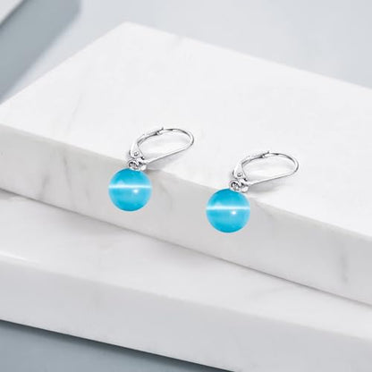925 Sterling Silver Pearl Leverback Earrings Dangle Drop Jewelry Gifts for Women - style: Blue Cat's Eye