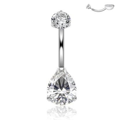 Titanium Floating Belly Button Rings 14G, ASTM F136 Implant-Grade Curved Barbell, Internal Thread with 6mm Teardrop Gems, Sparkle Navel Piercing Jewelry, 10mm/12mm Length - color: Teardrop Silver-Clear CZ, size: 1/2"(12mm)