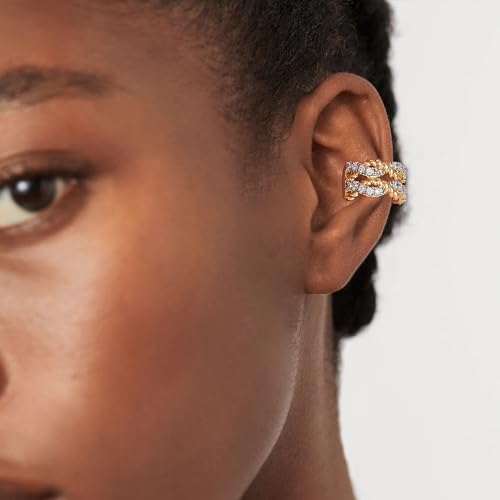 Gold Ear Cuff Earring for Women 14K Gold Plated Cubic Zirconia Non-Pierced Clip on Cartilage Chunky Ear Cuffs Hypoallergenic Jewelry - style: 2rope / pair