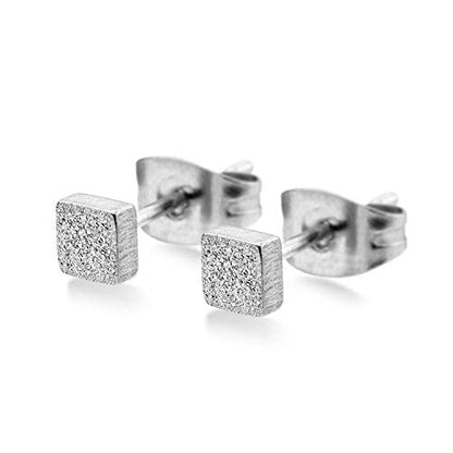 555Jewelry Womens Stainless Steel Square Cube Shape Glittery Cute Stud Earrings - color: Silver
