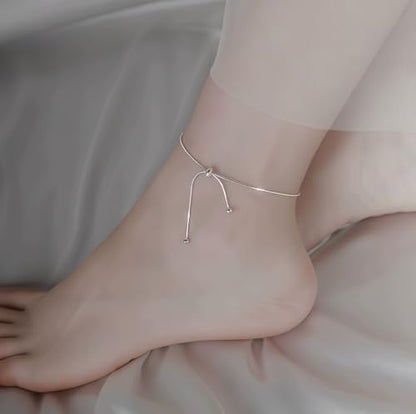 Round Snake Bone Chain Anklet with Hanging Beads Silver Dainty Ankle Bracelet for Women Summer Trendy Lightweight Adjustable Herringbone Anklet Minimalist Waterproof Foot Ornament Gift for Daughter