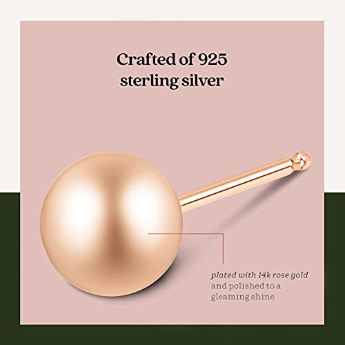 KEZEF 925 Sterling Silver Ball Stud Earrings for Women, 2mm to 10mm | Nine Bead Sizes, Three Finishes, Hypoallergenic Nickel Free Post, Butterfly Push Back, Sold As One Pair - color: Rose Gold, size: 3mm, 4mm, 5mm