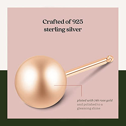KEZEF 925 Sterling Silver Ball Stud Earrings for Women, 2mm to 10mm | Nine Bead Sizes, Three Finishes, Hypoallergenic Nickel Free Post, Butterfly Push Back, Sold As One Pair - color: Rose Gold, size: 3mm, 4mm, 5mm