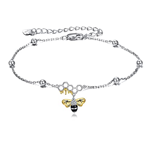 YAFEINI Anklet Bracelets for Women Girls Sterling Silver Hummingbird/Dragonfly/Butterfly Link Chain Anklets Jewelry Gifts - color: Bee chain anklet