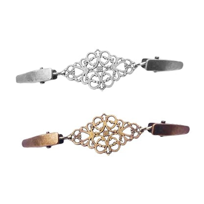 2pcs Vintage Sweater Cardigan Clips Silver and Antique Bronze Dress Collar Brooches Shawl Cinch Clips for Women Retro Shirt Accessory