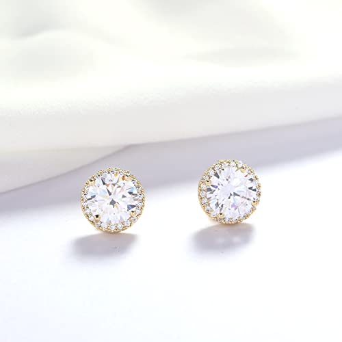 YOQUCOL 10MM Cubic Zirconia Crystal Clip On Stud Earrings Round Non Pierced Earrings for Women - color: Gold-White