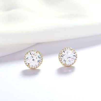 YOQUCOL 10MM Cubic Zirconia Crystal Clip On Stud Earrings Round Non Pierced Earrings for Women - color: Gold-White